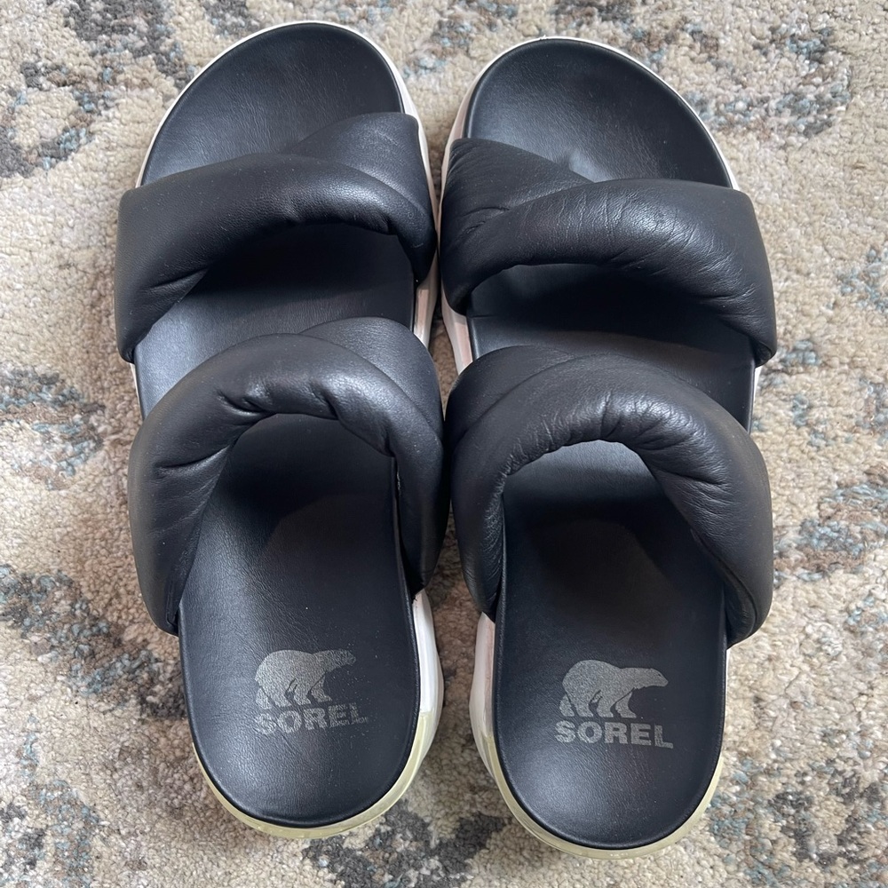Sorel Black Padded Slide Sandals